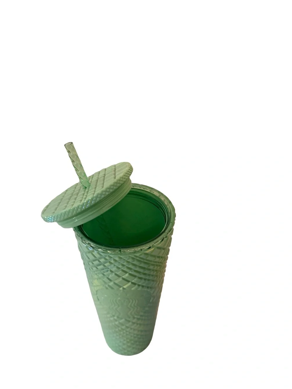 Brand New Green Starbucks tumbler with diamond pattern and straw